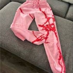 Hip-hop inspired drawstring sweatpants w/Graffiti in pink& red -NWOT